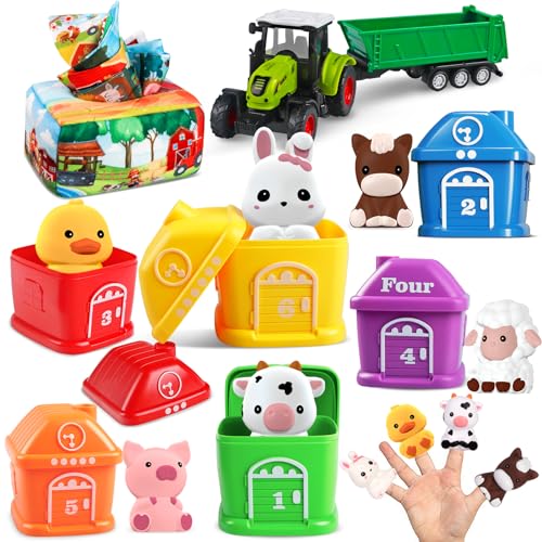 Montessori Spielzeug ab 1 2 3 Jahre Lernspielzeug für Kleinkinder Zählen, Passend, Sortier, Stapelspielzeug, Motorikspielzeug, Bauernhoftiere LKW Spielzeugsets, Baby Spielzeug für 12 bis 18 Monate von Weilim