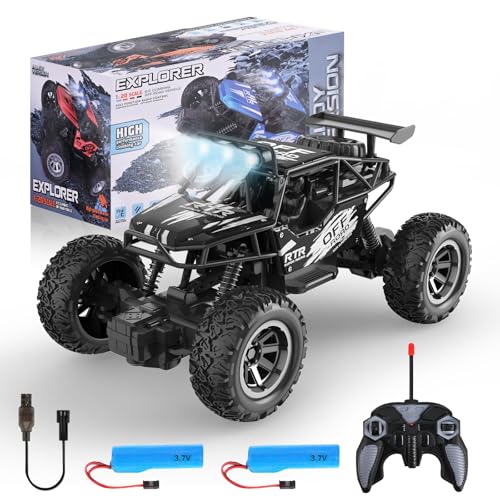 Weinsamkeit 1:20 Ferngesteuertes Auto, Offroad für Junge Draußen mit 2-Akku, 2,4 GHz RC 20 km/h All Terrains Offroad Elektro Fahrzeug mit LED-Scheinwerfer, für Kinder und Erwachsene (Schwarz) von Weinsamkeit