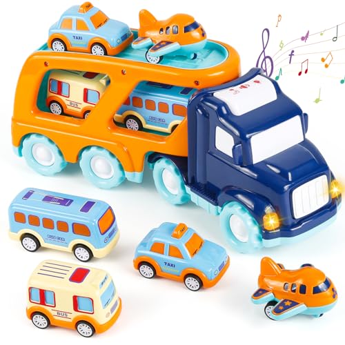 Weinsamkeit LKW Spielzeug mit Licht und Musik, 5 in 1 Auto Spielzeug Kinder, Autotransporter Indoor&Outdoor Kinderspielzeug ab 3 4 5 Jahre Junge, Spielzeugautos Geschenk Junge 3 4 5 Jahre von Weinsamkeit