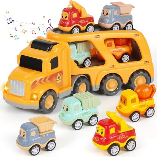Weinsamkeit Auto Spielzeug Kinder, LKW mit Licht und Musik, 5 in 1 Autotransporter Indoor&Outdoor Kinderspielzeug ab 3 4 5 Jahre Junge, Spielzeugautos Geschenk von Weinsamkeit