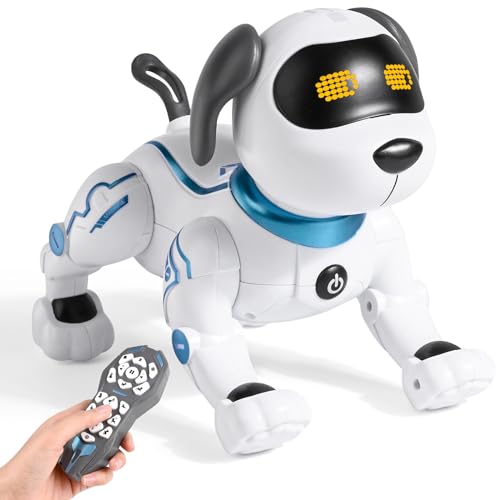 Weinsamkeit Fernbedienung Roboter Hund, RC Roboterhund mit LED-Auge & Sound RC Stunt Robo Hund mit Sing & Tanz Intelligentes Programmierbares Interaktives Hundespielzeug Geschenk für Kinder 3-12 Jahre von Weinsamkeit