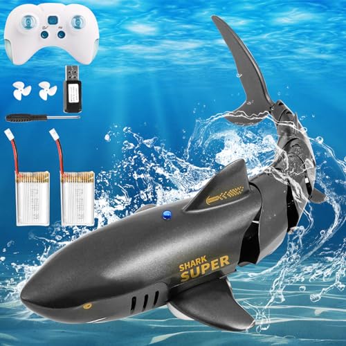 Weinsamkeit Ferngesteuertes Hai-Spielzeug, 2.4GHz Ferngesteuertes Hai-Spielzeug mit USB, Ferngesteuertes unterdem Wasser Shark Toy, Geschenk für Kinder Pool Lake Pond Garden (Schwarz) von Weinsamkeit