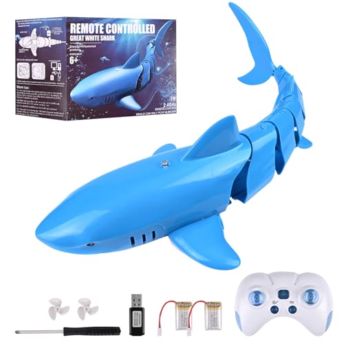 Weinsamkeit Ferngesteuertes Hai-Spielzeug, 2.4GHz Ferngesteuertes Hai-Spielzeug mit USB, Ferngesteuertes unterdem Wasser Shark Toy, Geschenk für Kinder Pool Lake Pond Garden (blau) von Weinsamkeit