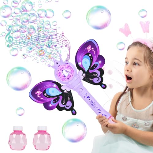 Weinsamkeit Seifenblasenmaschine Kinder mit Licht & Musik, Zauberstab Seifenblasenmaschine mit Seifenblasen Flüssigkeit, Seifenblasen Maschine für Mädchen Geschenke ab 3 4 5 6 7 8 Kinder - Lila von Weinsamkeit