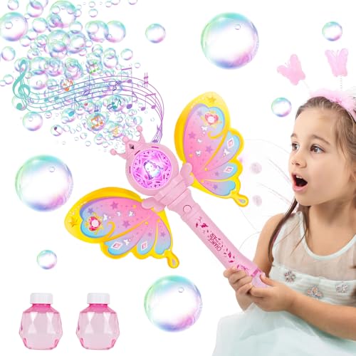 Weinsamkeit Seifenblasenmaschine Kinder mit Licht & Musik, Zauberstab Seifenblasenmaschine mit Seifenblasen Flüssigkeit, Seifenblasen Maschine für Mädchen Geschenke ab 3 4 5 6 7 8 Kinder - Rosa von Weinsamkeit