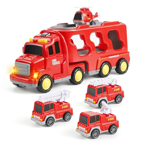 Weinsamkeit Spielzeug Auto ab 2 Jahren Feuerwehrauto Spielzeug für Kleinkinder 5 in 1 Kinder Transporter LKW mit Licht und Musik Weihnachten Geburtstagsgeschenke für Jungen Mädchen 2-5 Jahre von Weinsamkeit