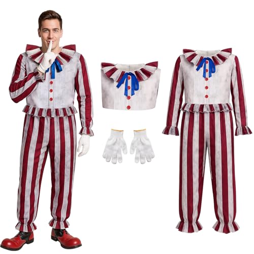 WeizhaonanCos Gruseliges Clown-Kostüm für Herren, Frendo Creep Buffoon, Overall mit Handschuhen, Halloween, Horror, Cosplay, Outfit (Größe XL) von WeizhaonanCos