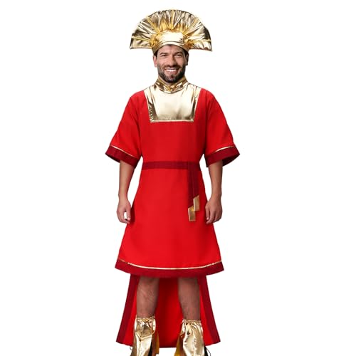WeizhaonanCos Herren Kaiser Kuzco Cosplay Kostüm König Rot Kostüm mit Hut Fußkettchen Halloween Party Fancy Outfit, Rot/Ausflug, einfarbig (Getaway Solids), XXL von WeizhaonanCos