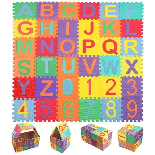 36 Stück Puzzlematte Kinder (9 * 9cm) Schaumstoff Puzzlematte, Puzzle Matte Boden,Puzzlematte Baby,Schaumstoff Puzzlematte,Baby Spielmatte,Bodenpuzzle,Geeignet für Kinder im Alter von 4-6 von Wekuw