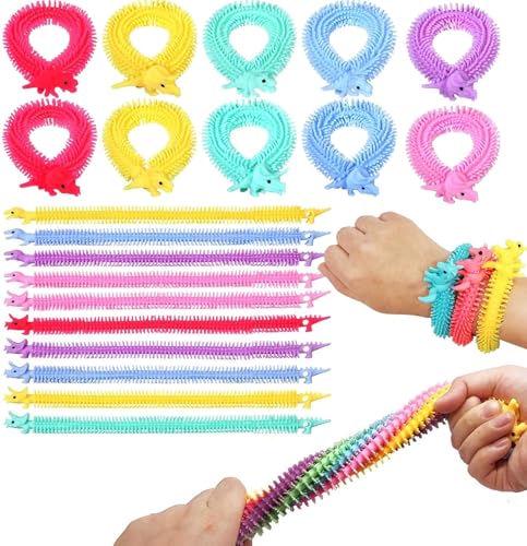 10 Stück Pack Stressabbau Spielzeug Squeeze,Stretchy String Spielzeug, Dinosaurier Stretchy String Spielzeug,Bunte Dehnbare Saiten,für Kinder & Erwachsene mit Autismus und ADHD Therapie (Dinosaurier) von Wekuw