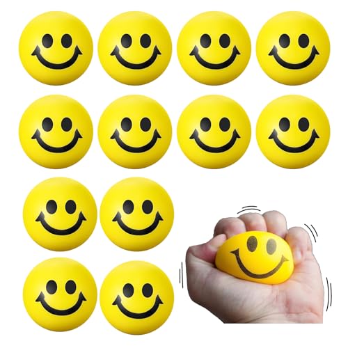 Wekuw 12 Stücke Lächeln Anti Stress bälle, Gelber Anti Stress Spielzeug Ball, Mini antistressball, stressball Erwachsene, Geeignet für den Schulkarnevalpreis, Geschenktüte, Bürorequisiten von Wekuw