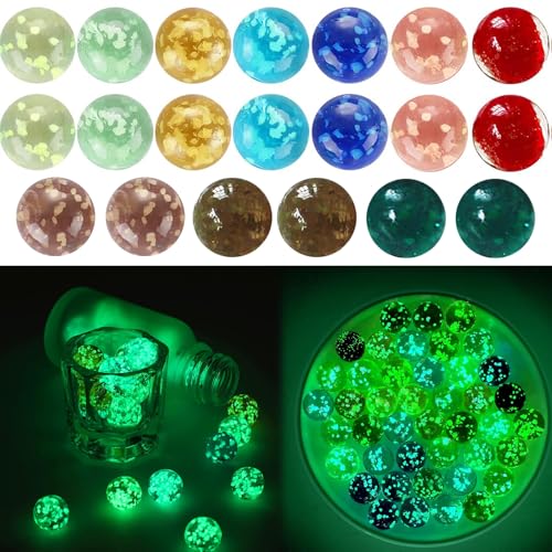 Wekuw 20 Stück Glasmurmeln Glow in The Dark 16mm Murmeln Glitzer Glas Muggelsteine Bunt Kinder Marmorbahn-Spiel,Retro-Fidget-Spielzeug,Leuchten im Dunkeln für DIY-Projekte oder Heimdekoration von Wekuw