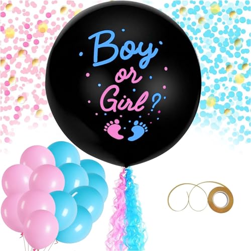 2 Stück Luftballon Boy or Girl, 36 Zoll Gender Reveal Ballons,Geschlecht Offenbaren Latexballon Riesen mit Konfetti und Luftballons und Bänder, Baby Shower Party Girl Dekoration Party Ballon für Baby von Wekuw