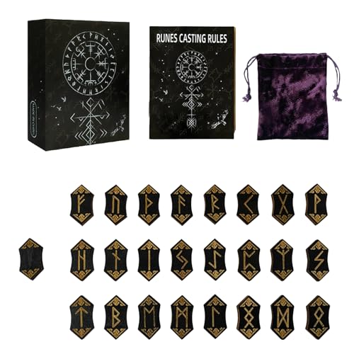 Weldphur Runenset - Wahrsage Holz Runen Mit Anleitungsbuch - Energie Symbol Meditationshilfe Mythologie Accessoire Für Camping Geschenk Familie Freunde Kollegen von Weldphur