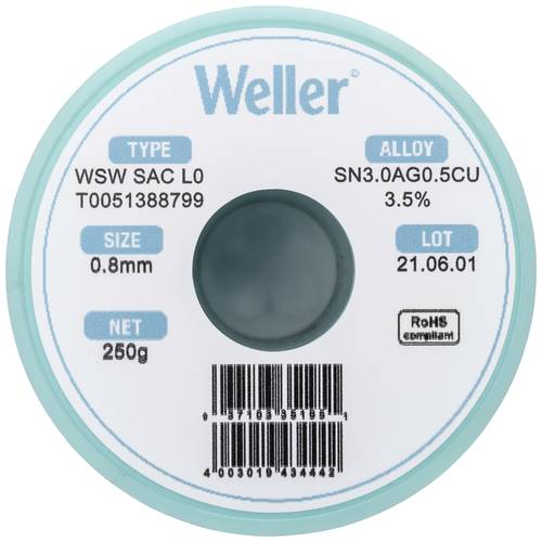 Weller WSW SAC L0 Lötzinn, bleifrei Spule Sn3,0Ag0,5Cu 250g 0.8mm von Weller