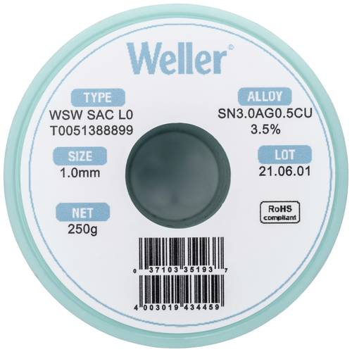 Weller WSW SAC L0 Lötzinn, bleifrei Spule Sn3,0Ag0,5Cu 250g 1mm von Weller