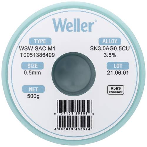 Weller WSW SAC M1 Lötzinn, bleifrei Spule Sn3,0Ag0,5Cu 500g 0.5mm von Weller