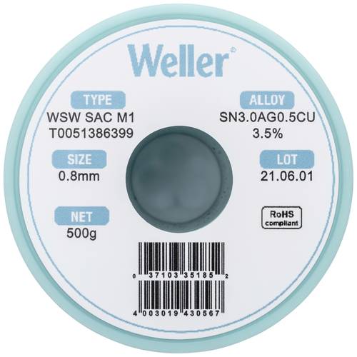 Weller WSW SAC M1 Lötzinn, bleifrei Spule Sn3,0Ag0,5Cu 500g 0.8mm von Weller