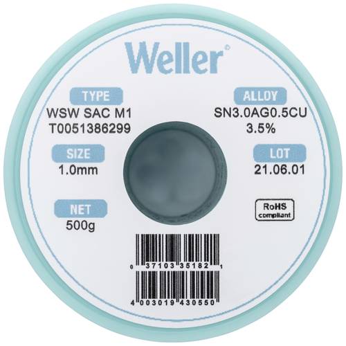 Weller WSW SAC M1 Lötzinn, bleifrei Spule Sn3,0Ag0,5Cu 500g 1mm von Weller