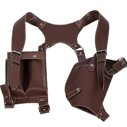 Wellgift Halloween Spiel Holster Erwachsene Herren Schulter Gurt Harness Halfter Cosplay Kostüm Erwachsene Herren Brown PU Leder Fancy Dress Kleidung Zubehör von Wellgift