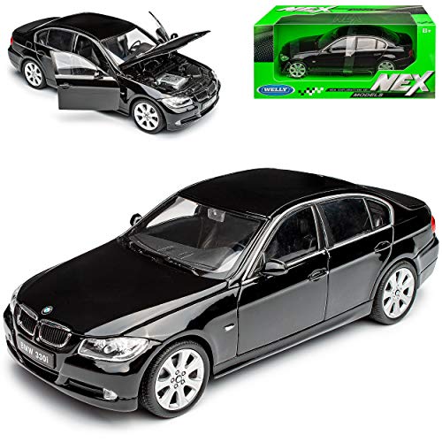 Welly B-M-W 3er E90 Limousine Schwarz 2005-2012 1/24 Modell Auto mit individiuellem Wunschkennzeichen von Welly