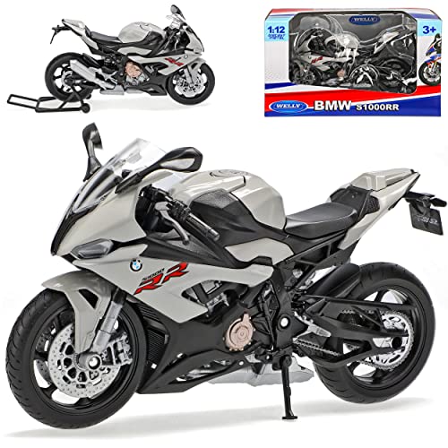 Welly B-M-W S 1000 RR Helles Grau 1/12 Modell Motorrad mit individiuellem Wunschkennzeichen von Welly