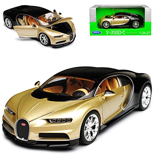 Welly Bugatti Chiron Coupe Beige Gold mit Schwarz Ab 2016 1/24 Modell Auto von Welly