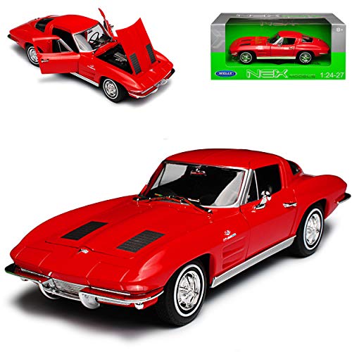 Welly Chevrolet Chevy Corvette C2 Stingray Coupe Rot 1962-1967 1/24 Modell Auto von Welly
