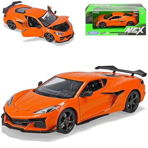 Welly Chevrolet Chevy Corvette C8 Z06 Singray Coupe Orange Ab 2020 1/24 Modell Auto mit individiuellem Wunschkennzeichen von Welly