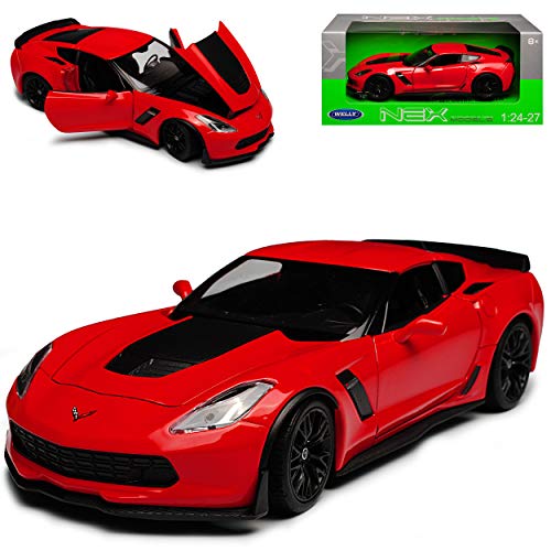 Welly Chevrolet Corvette C7 Z06 Coupe Rot mit Schwarz Ab 2013 1/24 Modell Auto von Welly