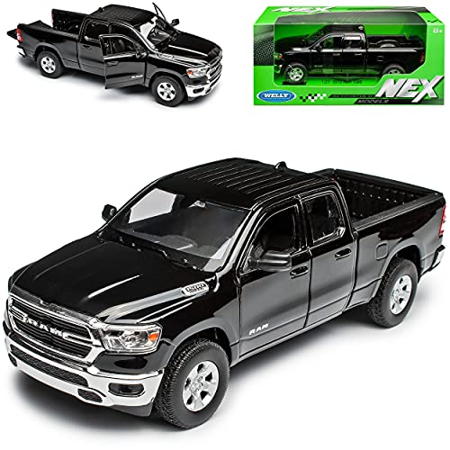 Welly Dodge Ram 1500 Pick-Up Doppelkabine Dunkel Schwarz 5. Generation Ab 2019 1/27 1/24 Modell Auto mit individiuellem Wunschkennzeichen von Welly
