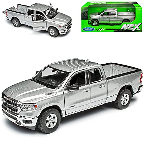 Welly Dodge Ram 1500 Pick-Up Doppelkabine Dunkel Silber 5. Generation Ab 2019 1/27 1/24 Modell Auto mit individiuellem Wunschkennzeichen von Welly