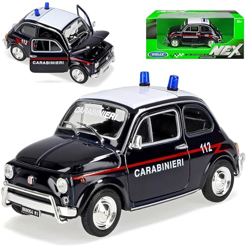 Welly FIAT 500 Klassik Carabinieri Polizei Blau Ur Modell ab 1957 1/24 Modell Auto von Welly