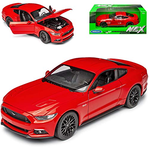 Welly Ford Mustang VI Coupe Rot Ab 2014 1/24 Modell Auto mit individiuellem Wunschkennzeichen von Welly