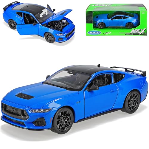 Welly Ford Mustang VII Coupe Blau Neues Modell 7. Generation Ab 2023 1/24 Modell Auto mit individiuellem Wunschkennzeichen von Welly
