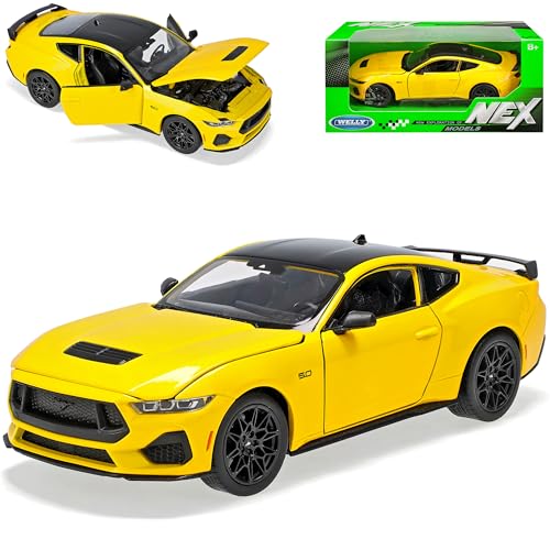 Welly Ford Mustang VII Coupe Gelb Neues Modell 7. Generation Ab 2023 1/24 Modell Auto mit individiuellem Wunschkennzeichen von Welly