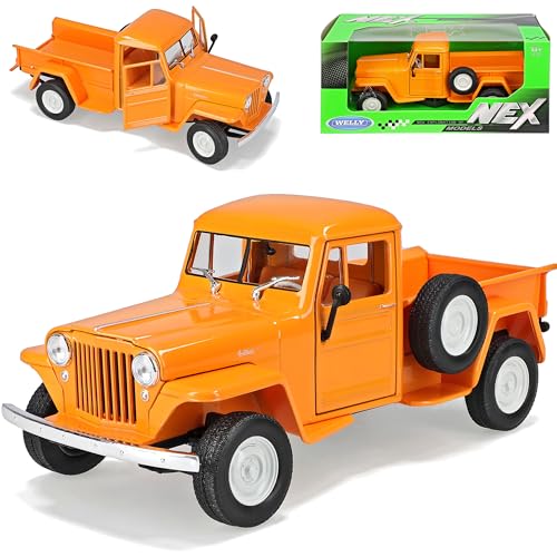 Welly Jeep Willys Pickup Orange 1947 1/24 Modell Auto mit individiuellem Wunschkennzeichen von Welly