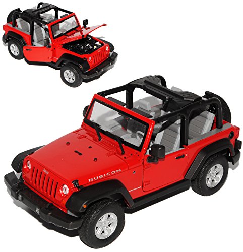 Welly Jeep Wrangler JK 3 Türer Rot Cabrio offen Ab 2007 1/24 Modell Auto mit individiuellem Wunschkennzeichen von Welly