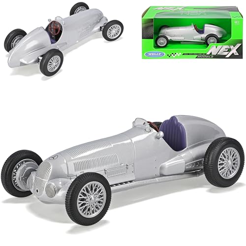 Welly Mercedes-B W125 Rennwagen Silber 1937 1/24 Modell Auto mit individiuellem Wunschkennzeichen von Welly