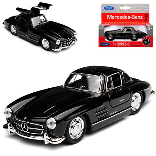 Welly Mercedes-Benz 300SL Coupe Schwarz W198 1954-1963 Flügeltürer mit Rückzugsmotor ca 1/43 1/36-1/46 Modell Auto mit individiuellem Wunschkennzeichen von Welly