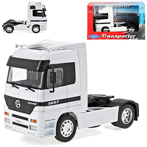 Welly Mercedes-B Actros 1857 Zugfahrzeug Weiss LKW Truck 1/32 Modell Auto mit individiuellem Wunschkennzeichen von Welly