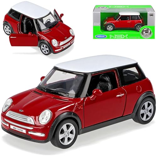 Welly Mini Cooper R50 Rot mit Dach in Weiss 1. Generation 2001-2006 ca 1/43 1/36-1/46 Modell Auto mit individiuellem Wunschkennzeichen von Welly