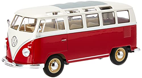 Welly Modell Auto Miniatur 1:24 kompatibel für Volkswagen Samba Bus T1 von 1963 in rot mit weiss von Welly