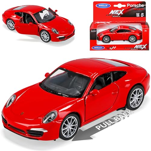 Welly Porsche 911 991 Carrera S Rot Coupe 2011-2019 mit Rückzugsmotor ca 1/43 1/36-1/46 Modell Auto mit individiuellem Wunschkennzeichen von Welly