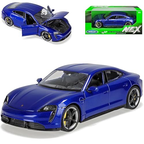 Welly Porsche Taycan Blau Ab 2019 1/24 Modell Auto mit individiuellem Wunschkennzeichen von Welly