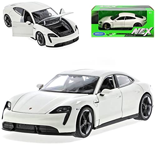 Welly Porsche Taycan Weiss Ab 2019 1/24 Modell Auto mit individiuellem Wunschkennzeichen von Welly