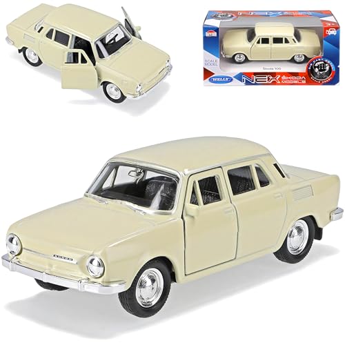 Welly Skod. 100 Limousine Beige Cream 1969-1977 ca 1/43 1/36-1/46 Modell Auto mit individiuellem Wunschkennzeichen von Welly