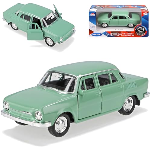 Welly Skod. 100 Limousine Grün 1969-1977 ca 1/43 1/36-1/46 Modell Auto mit individiuellem Wunschkennzeichen von Welly