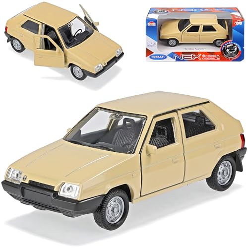 Welly Skod. Favorit 136L 5-Türer Beige Braun 1987-1994 ca 1/43 1/36-1/46 Modell Auto mit individiuellem Wunschkennzeichen von Welly