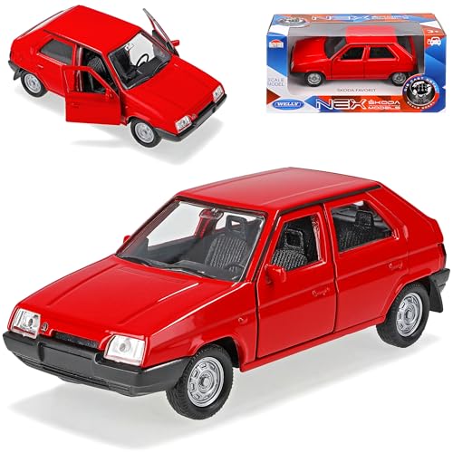 Welly Skod. Favorit 136L 5-Türer Rot 1987-1994 ca 1/43 1/36-1/46 Modell Auto mit individiuellem Wunschkennzeichen von Welly